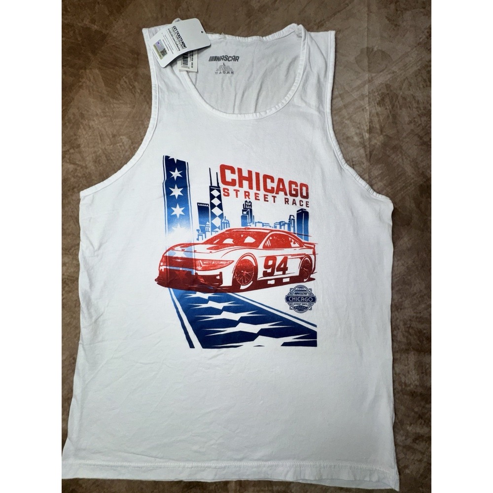 NASCAR Chicago Street Race Graphic Tank Top Men's L White Cotton Lightweight